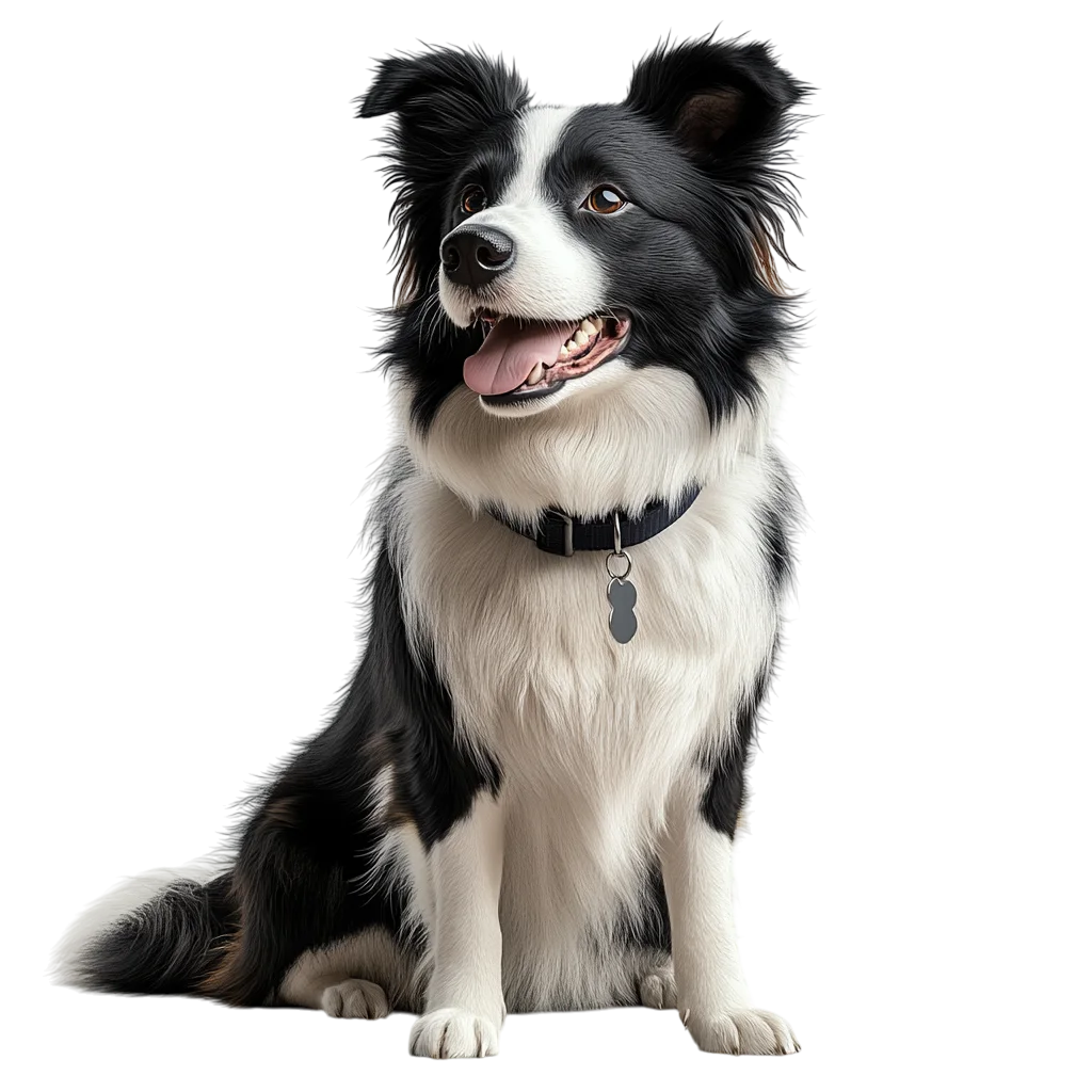 Sitting Black and White Border Collie Free PNG