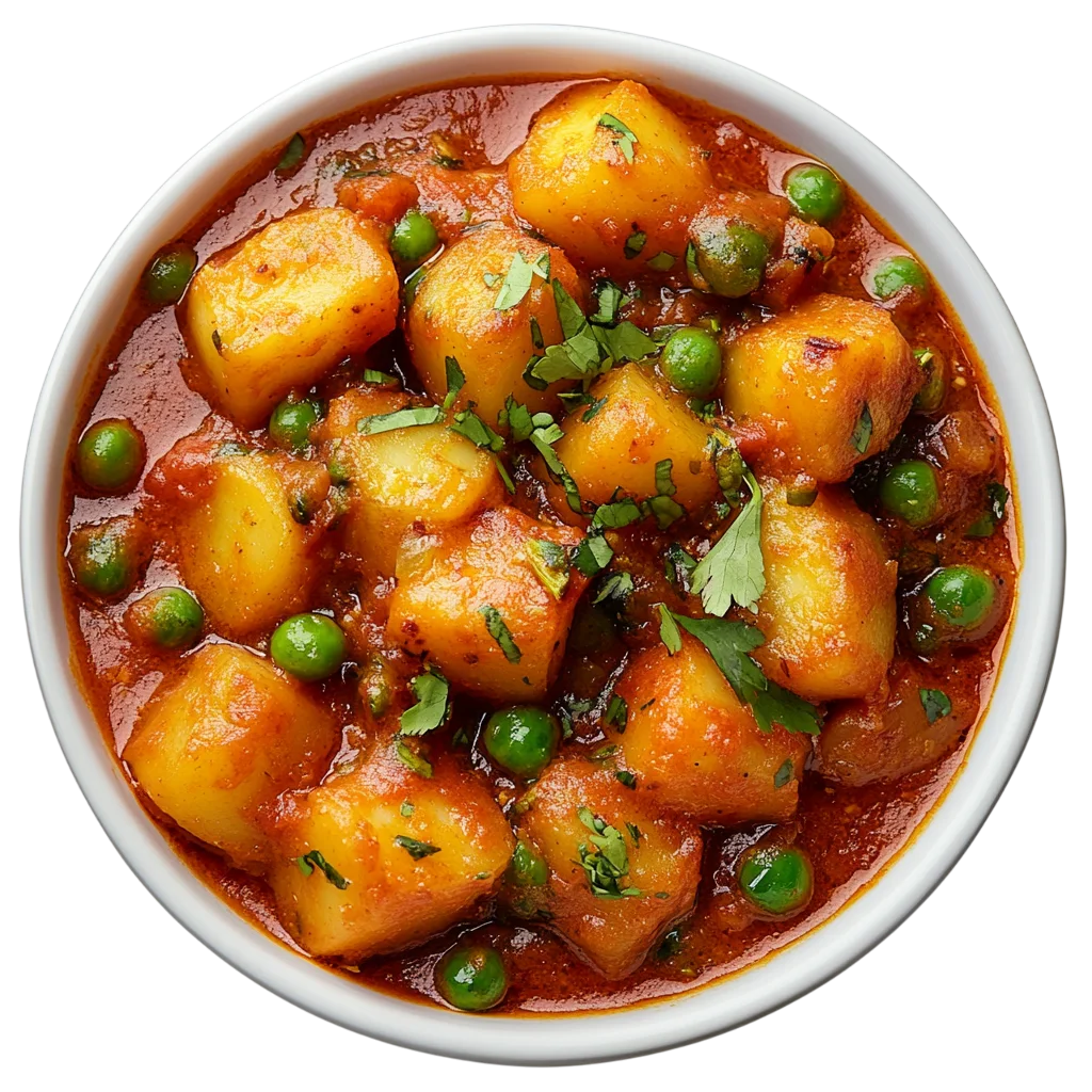 Aloo Matar Potato and Pea Curry in a White Bowl | Free PNG