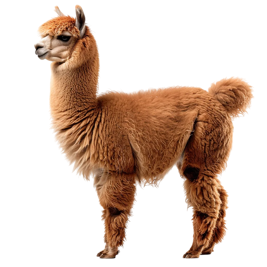 Fluffy Reddish-Brown Alpaca Standing in Profile Free PNG
