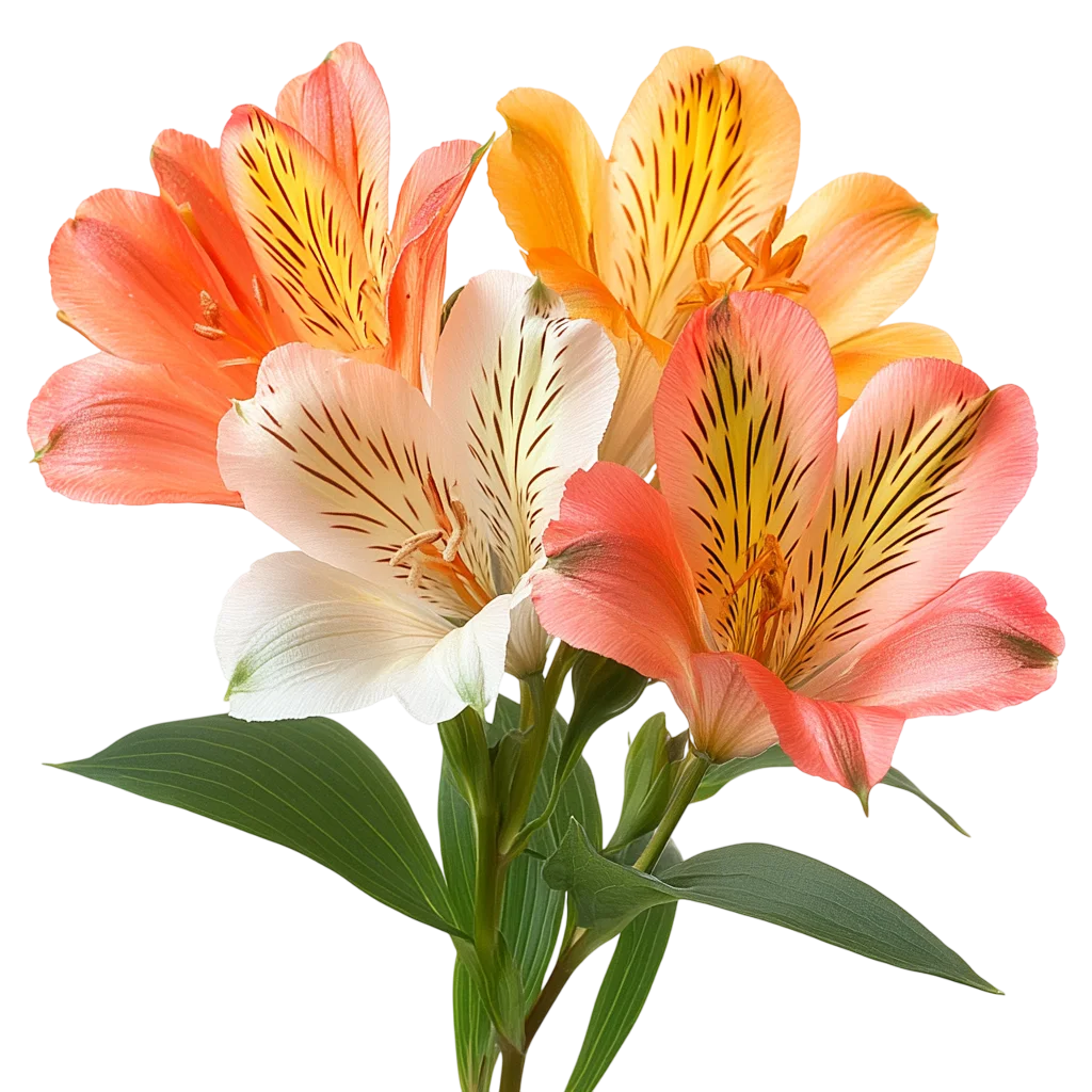 Coral and Yellow Alstroemeria Flowers Free PNG