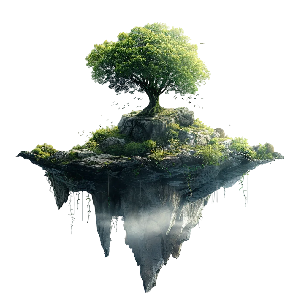 Free PNG Floating Island with a Lush Tree