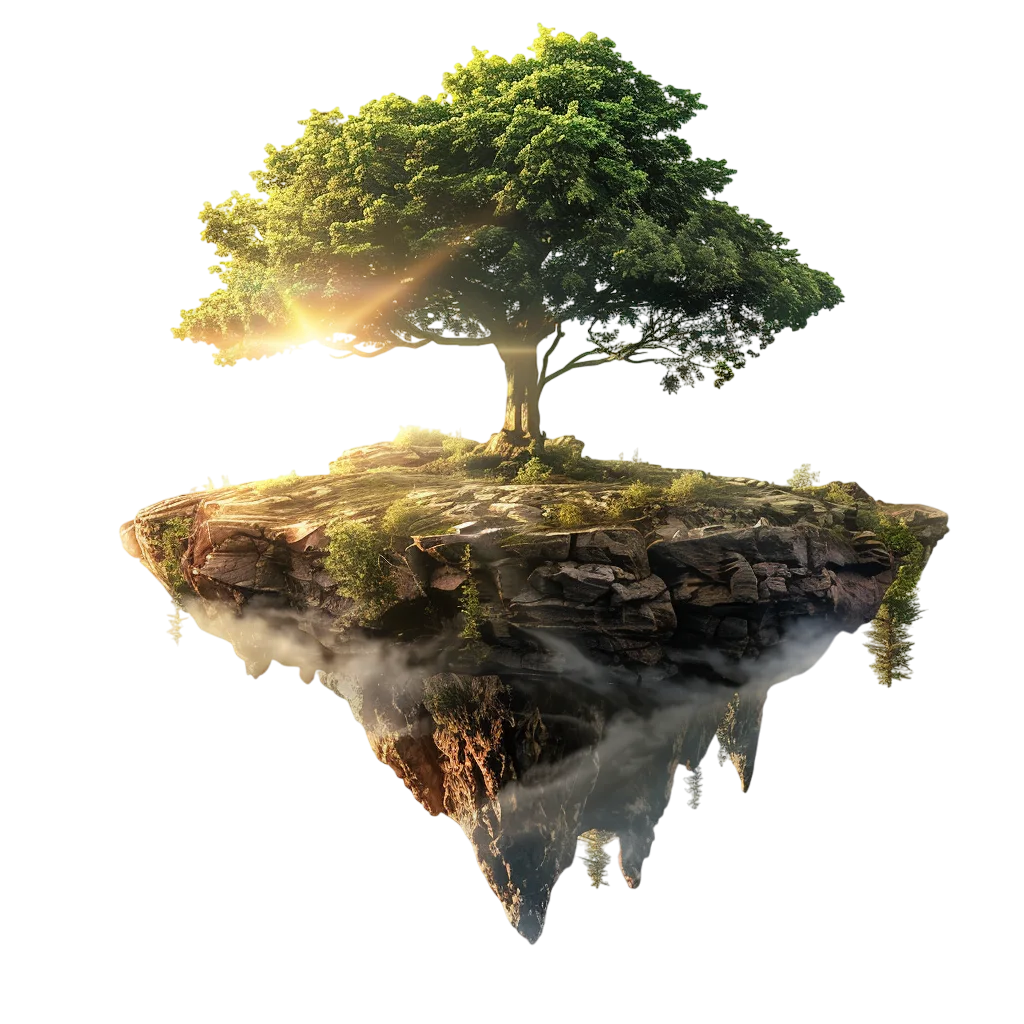 Sunlit Floating Island with a Tree - Free PNG