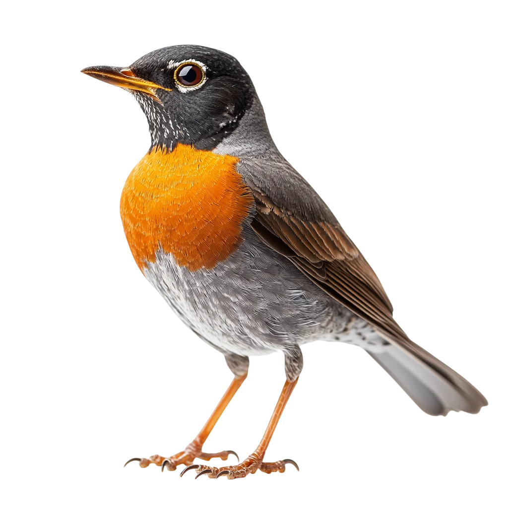 American Robin Standing with Bright Orange Breast - Free PNG