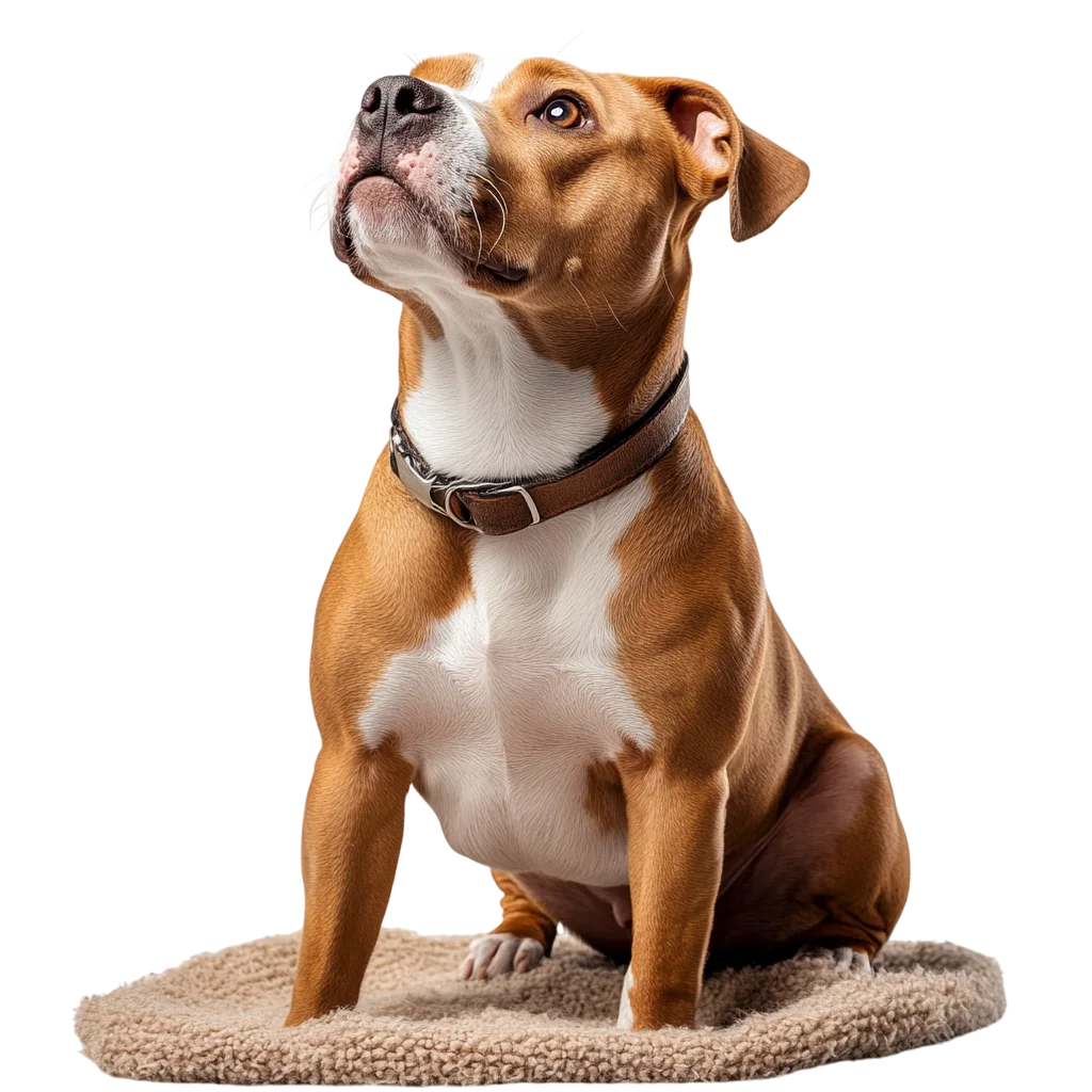 Brown and White Dog Sitting on a Plush Bed – Free PNG
