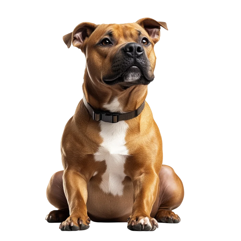 Seated Brown Bully Breed Dog with White Chest - Free PNG