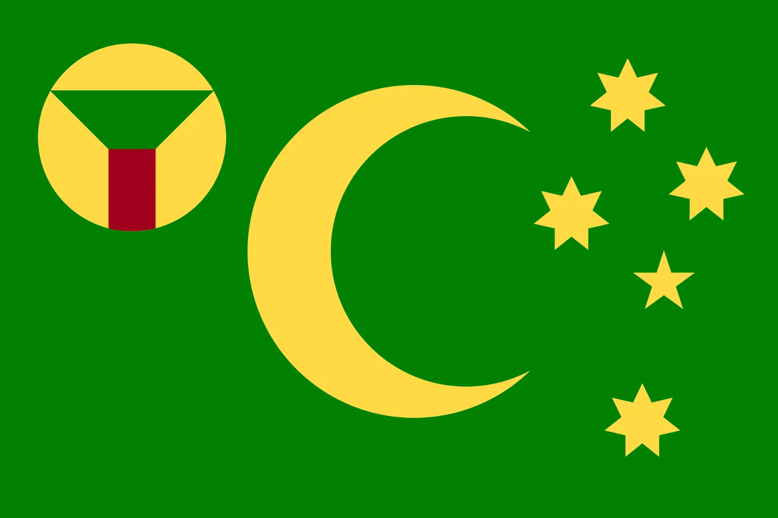 Green Flag with Golden Crescent, Five Stars and Emblem Free PNG