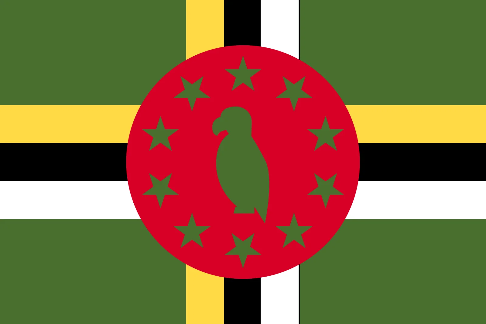 Dominica Flag with Parrot and Stars Free PNG