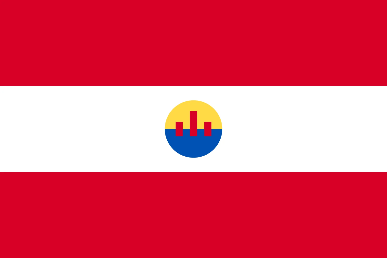 Red and White Flag with a Colorful Circular Emblem Free PNG