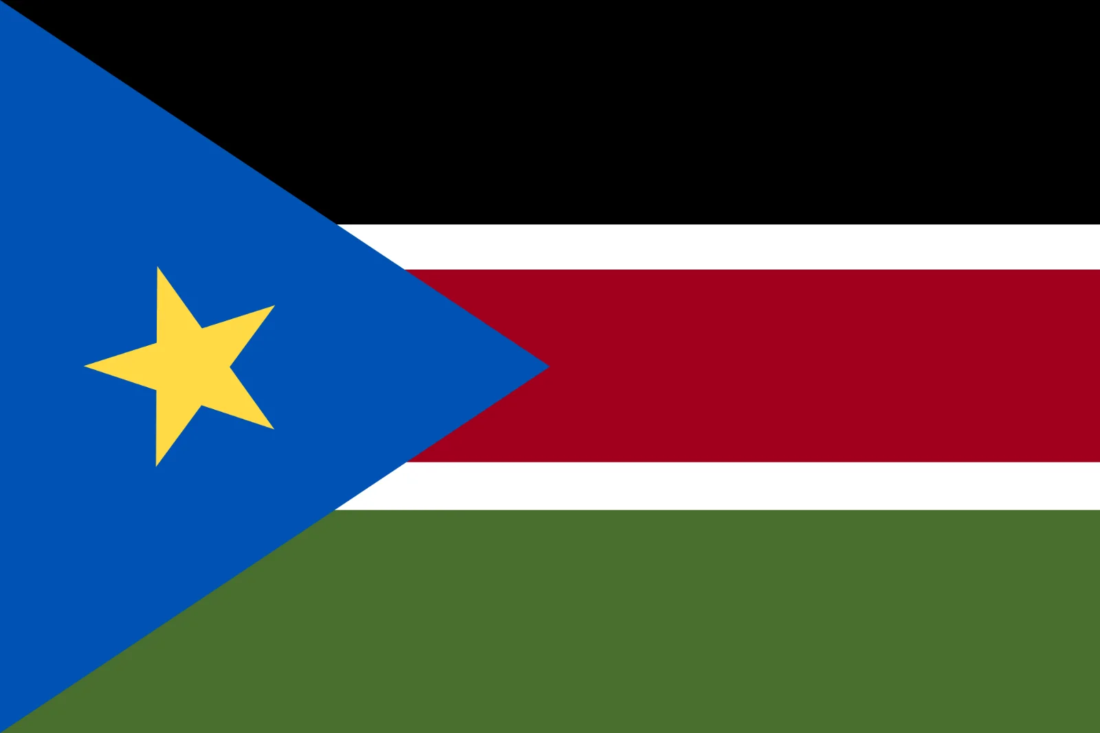 South Sudan Flag with Blue Triangle and Yellow Star Free PNG