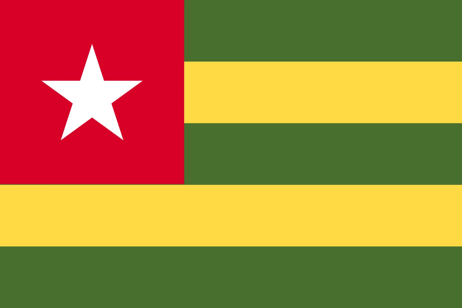 Togo Flag with White Star and Green and Yellow Stripes Free PNG