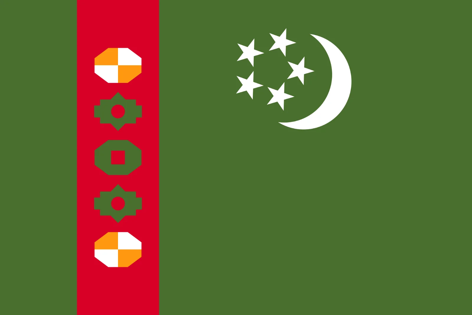 Turkmenistan Flag with Crescent and Stars Free PNG