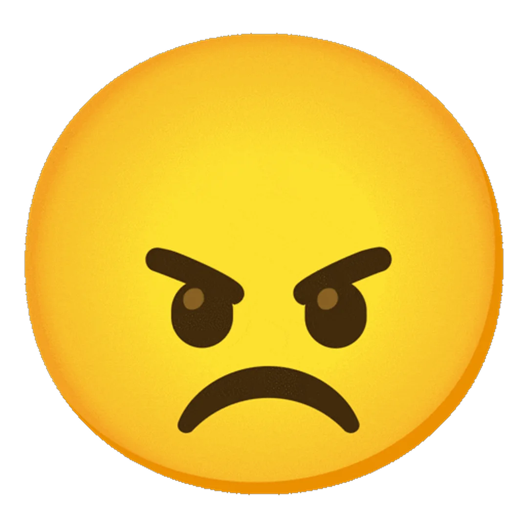 Angry Yellow Emoji Face with Furrowed Brows - Free PNG