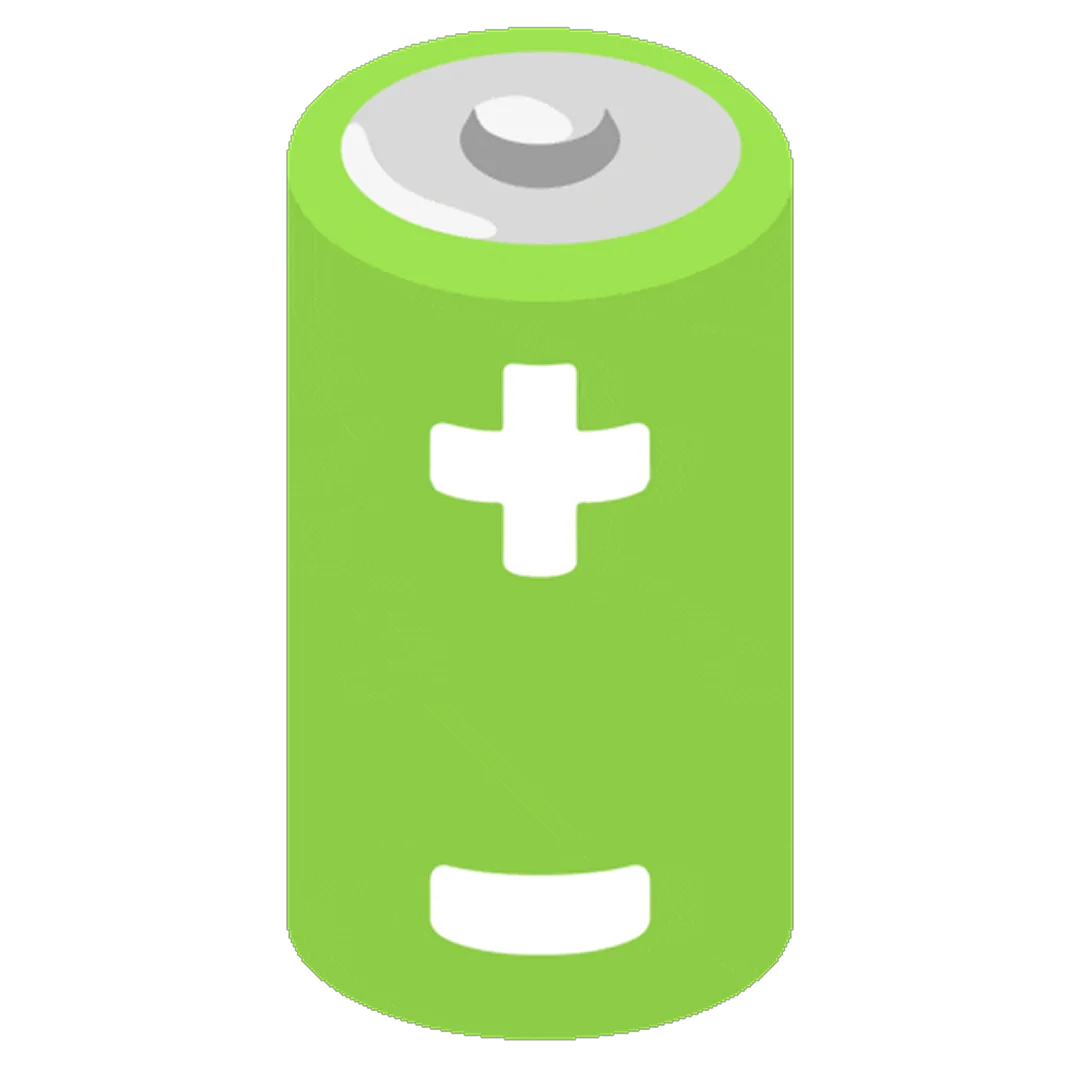 Green Cylindrical Battery Icon with Plus and Minus | Free PNG