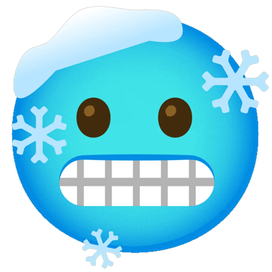Blue Cold Face Emoji with Ice Cap and Snowflakes Free PNG