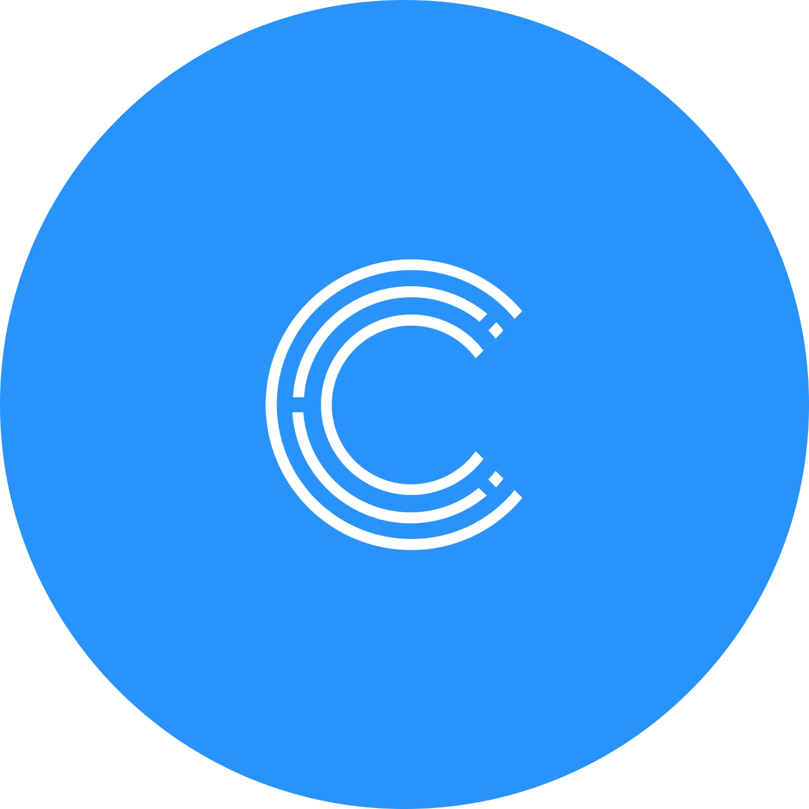 White Segmented C Symbol on Blue Circle Free PNG