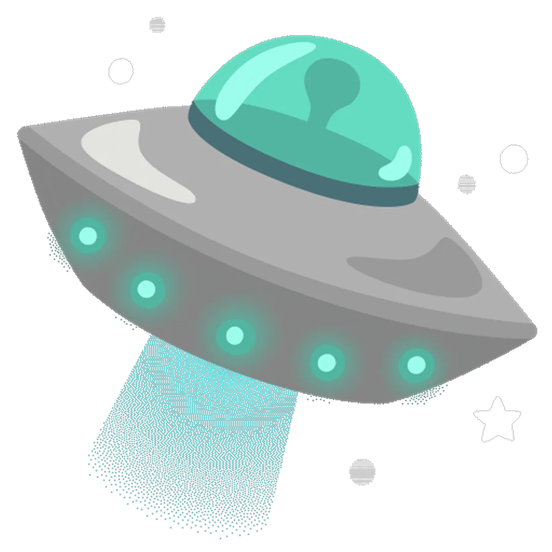 Cartoon UFO with Turquoise Dome and Beam - Free PNG