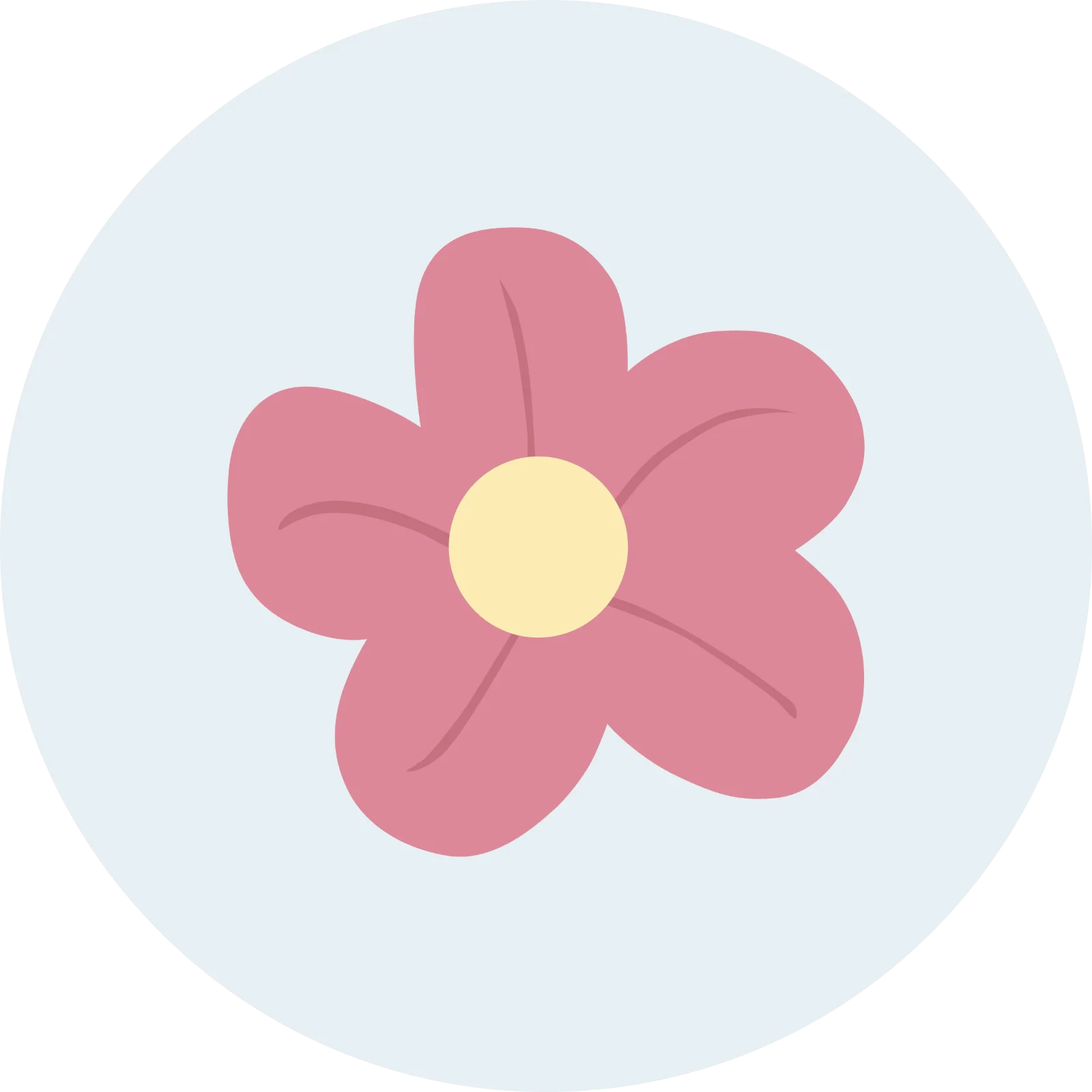 Pink Five-Petal Flower on a Blue Circle - Free PNG