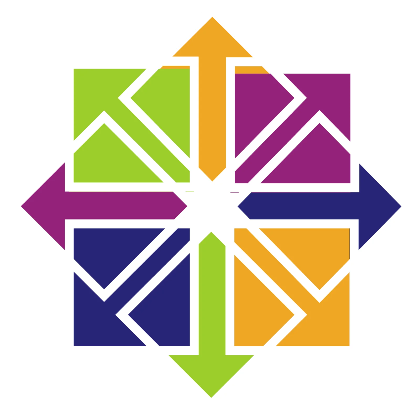 Colorful Geometric Four-Way Arrow Emblem Free PNG