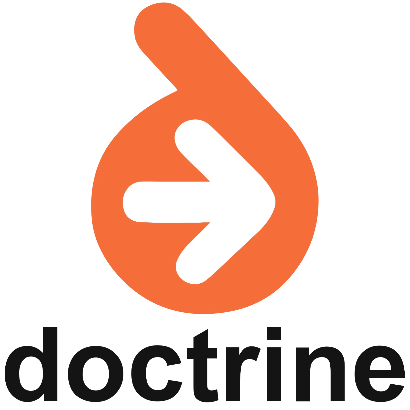 Orange Right Arrow Emblem with Doctrine Wordmark | Free PNG