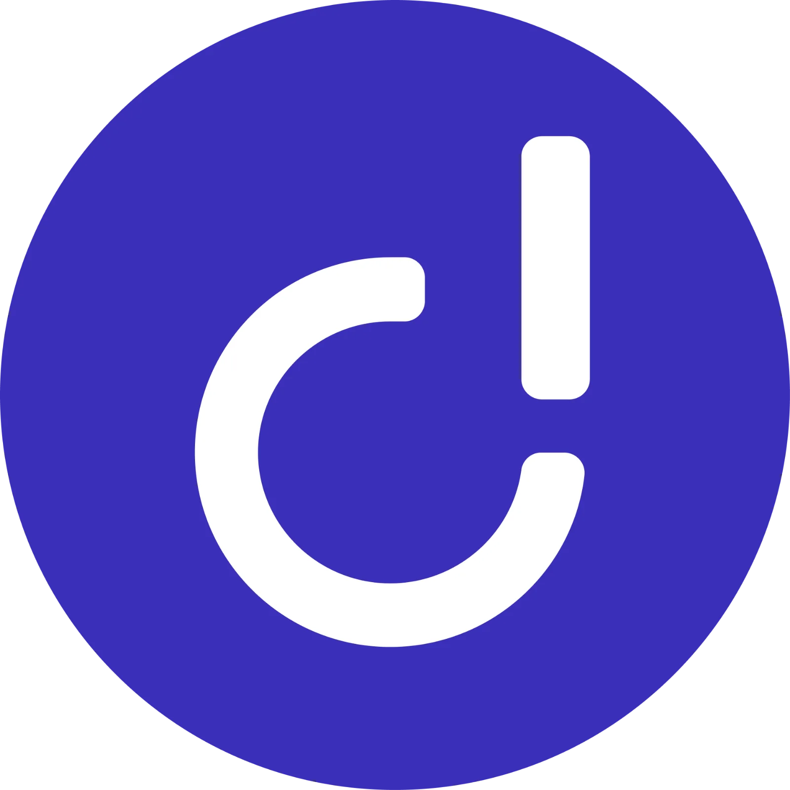 White C-Shaped Symbol in Purple Circle Free PNG