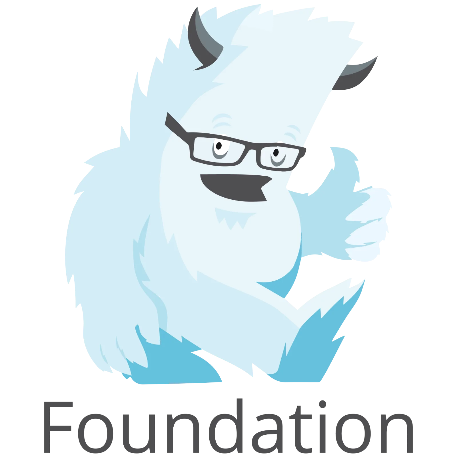 Waving Blue Furry Monster with Glasses and Foundation Text | Free PNG