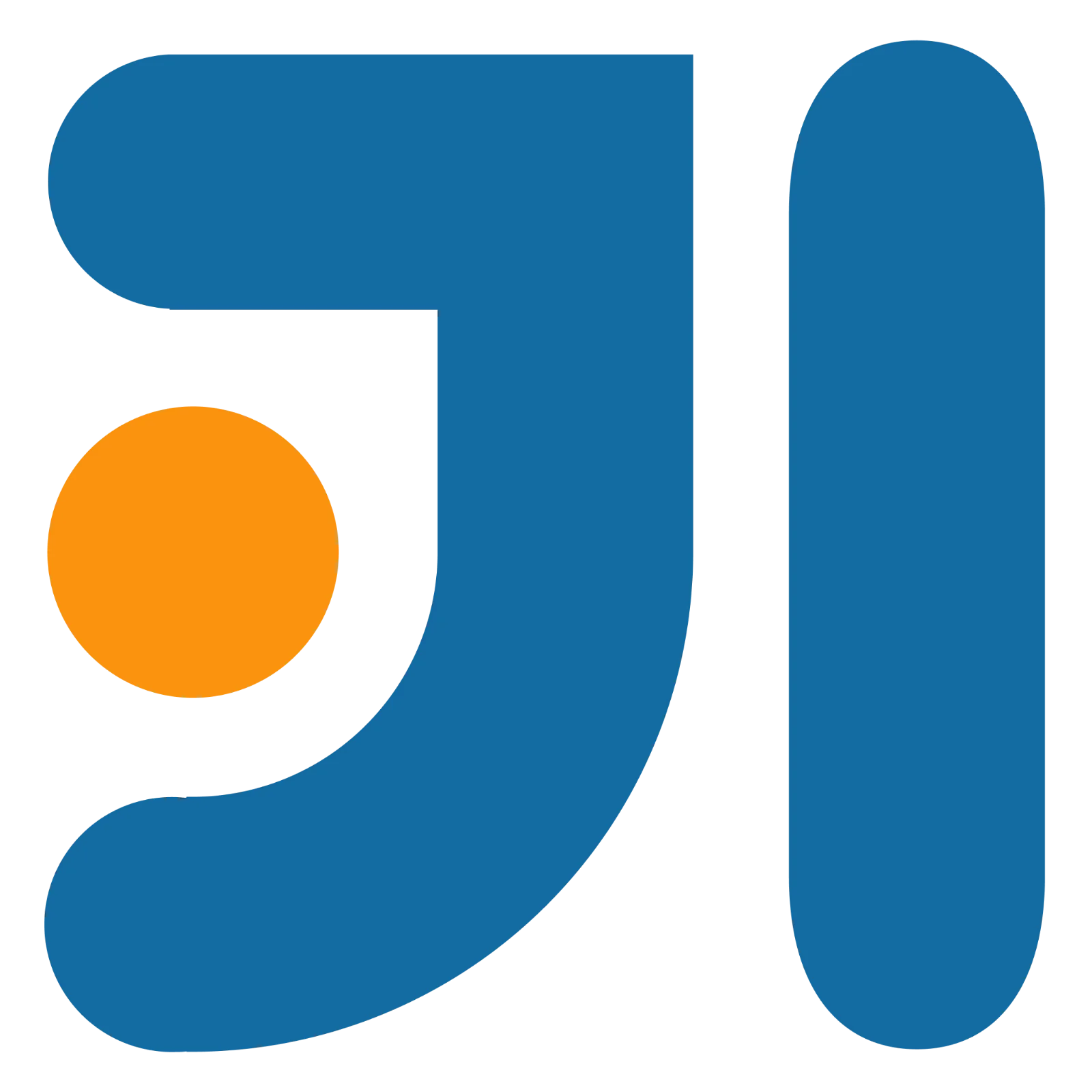 Blue Abstract Curved Symbol with Orange Circle | Free PNG
