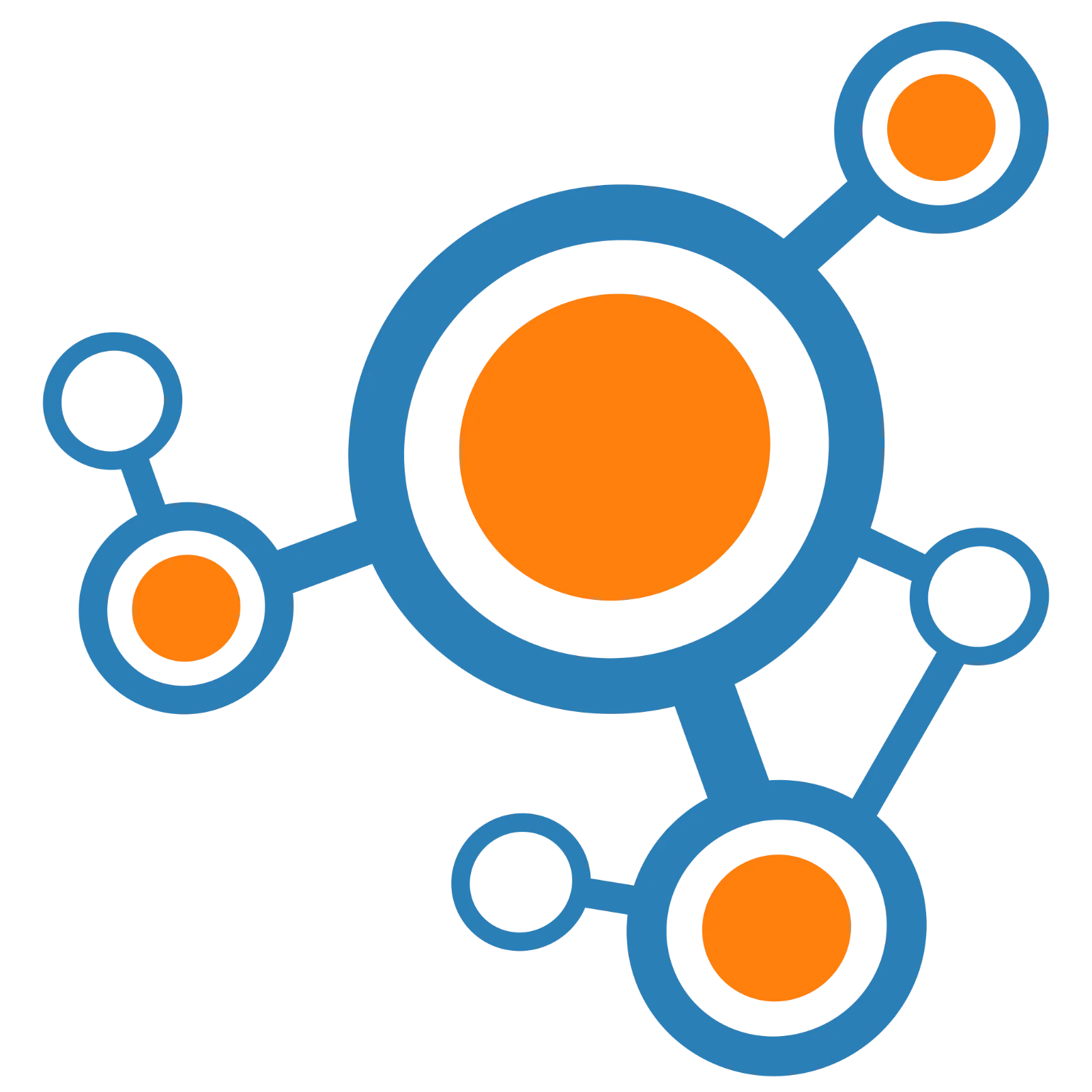 Blue and Orange Connected Node Network Icon Free PNG
