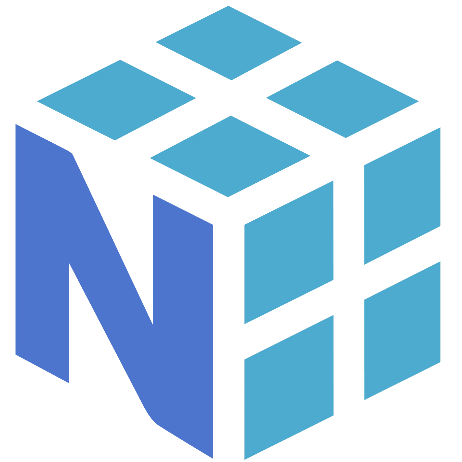 Blue Geometric N and Floating Tiles Free PNG