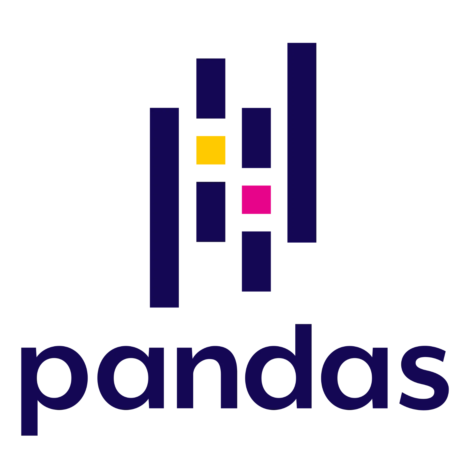 Pandas Wordmark with Geometric Bars and Color Squares Free PNG