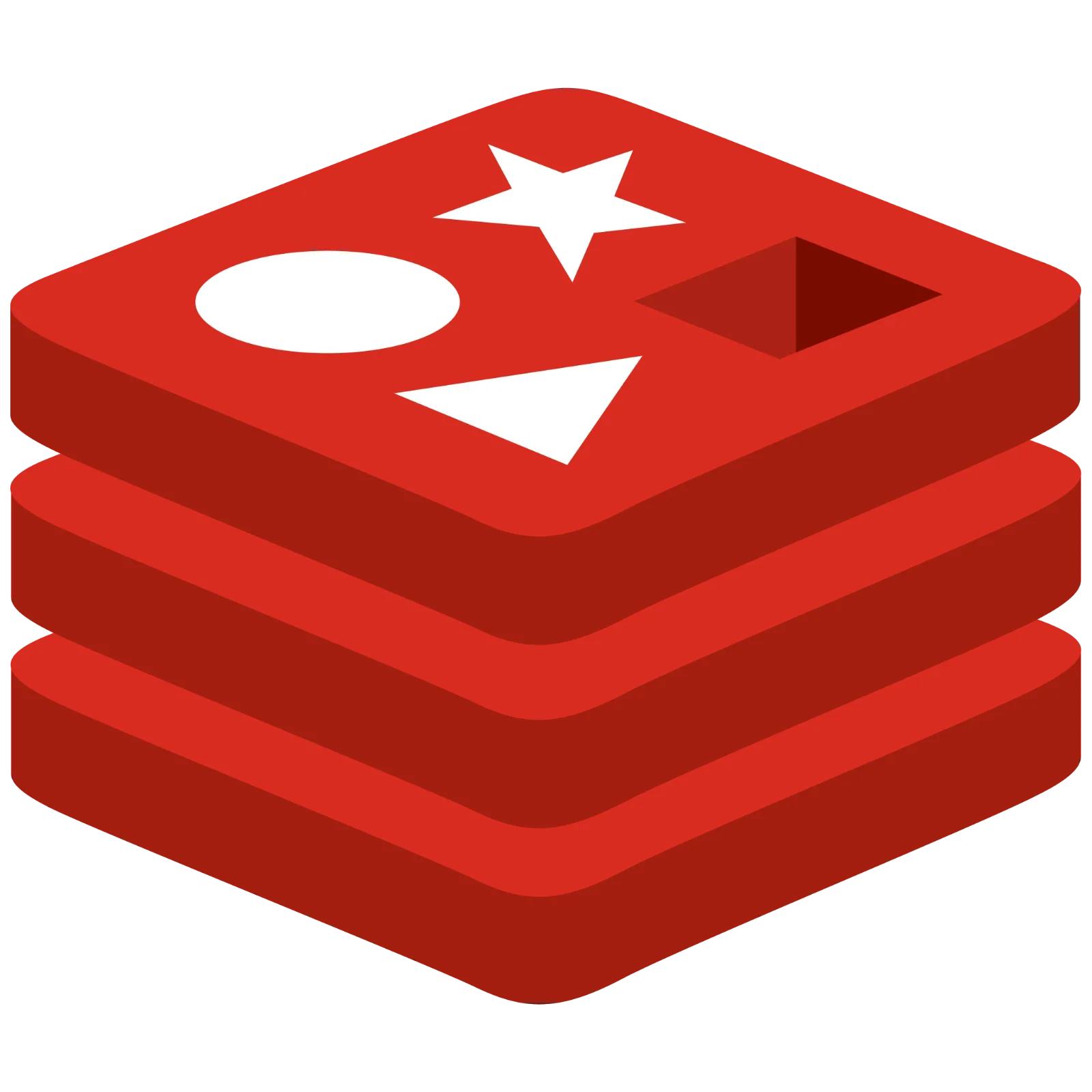 Red Isometric Stack Icon with Geometric Symbols Free PNG