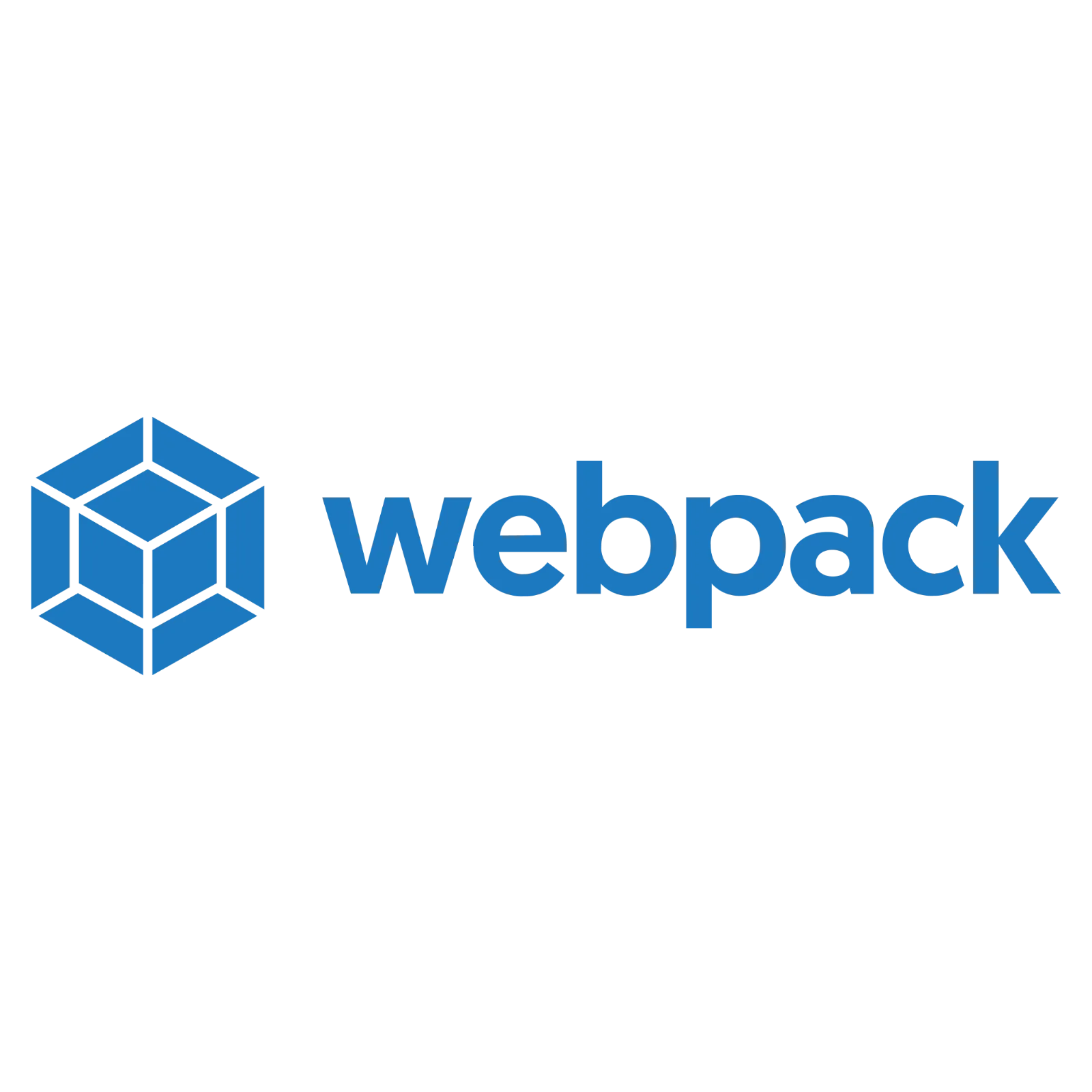 Webpack Blue Cube Wordmark on Black Background Free PNG