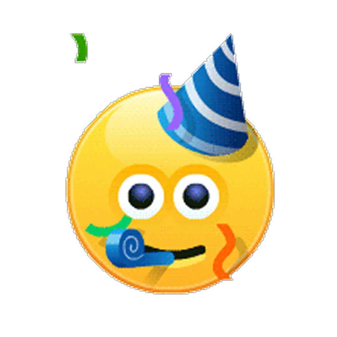 Celebrating Face Emoji with Party Hat and Blower | Free PNG