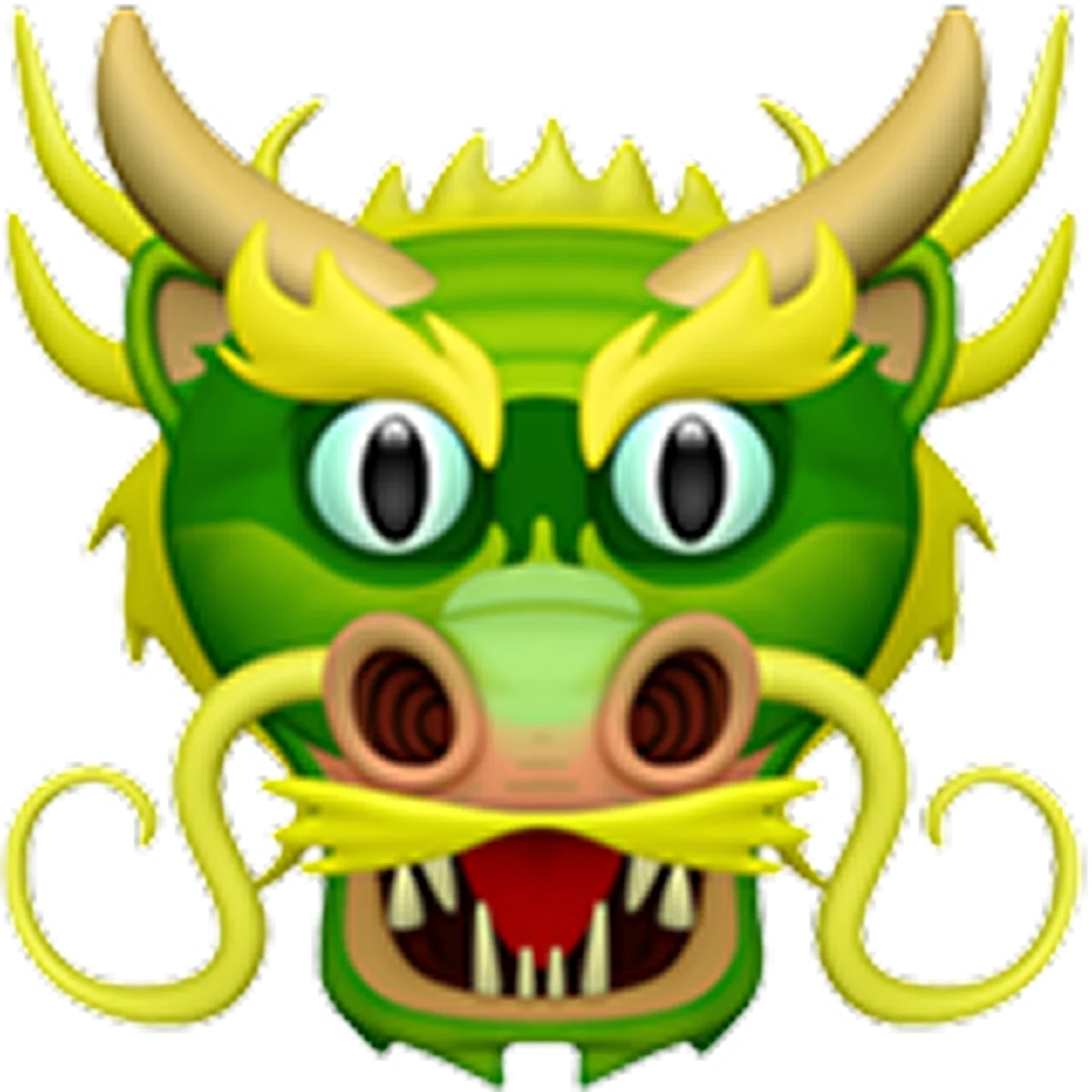 Green Cartoon Dragon Head with Golden Horns | Free PNG
