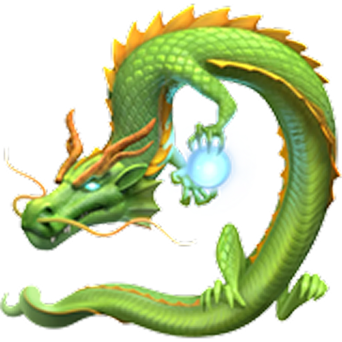Green Dragon Curling Around a Blue Orb Free PNG