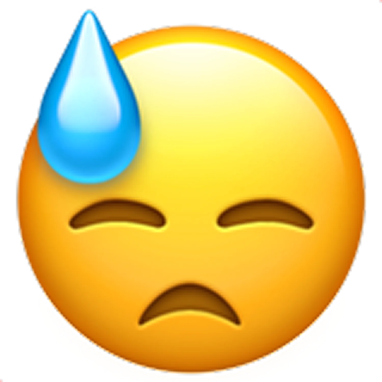 Worried Face with Blue Sweat Drop Free PNG