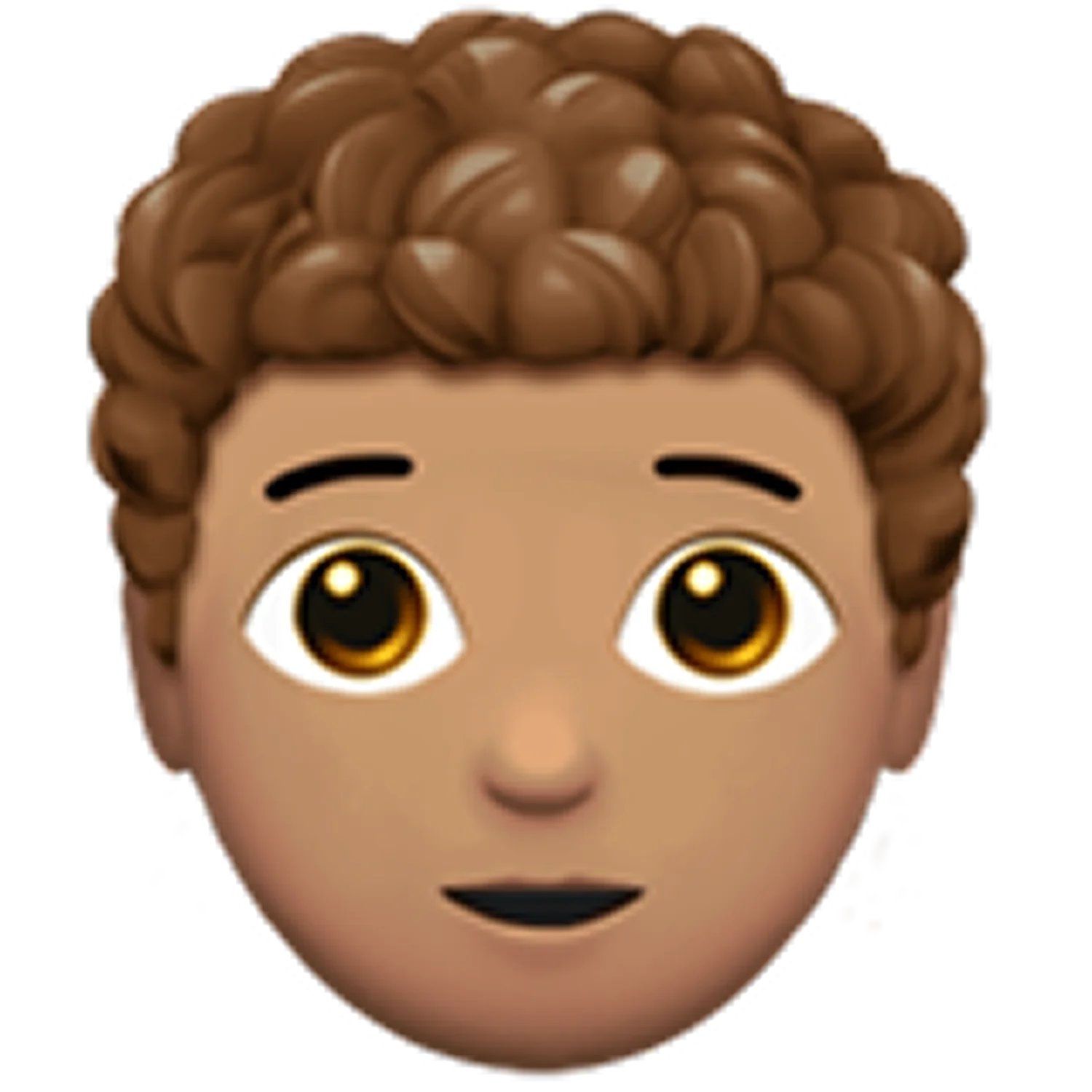 Smiling Cartoon Face with Curly Brown Hair Free PNG