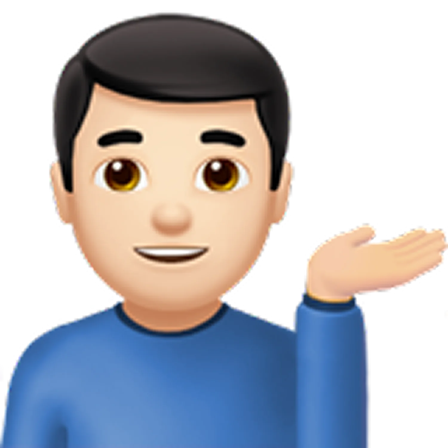 Smiling Man Presenting with Open Palm Free PNG