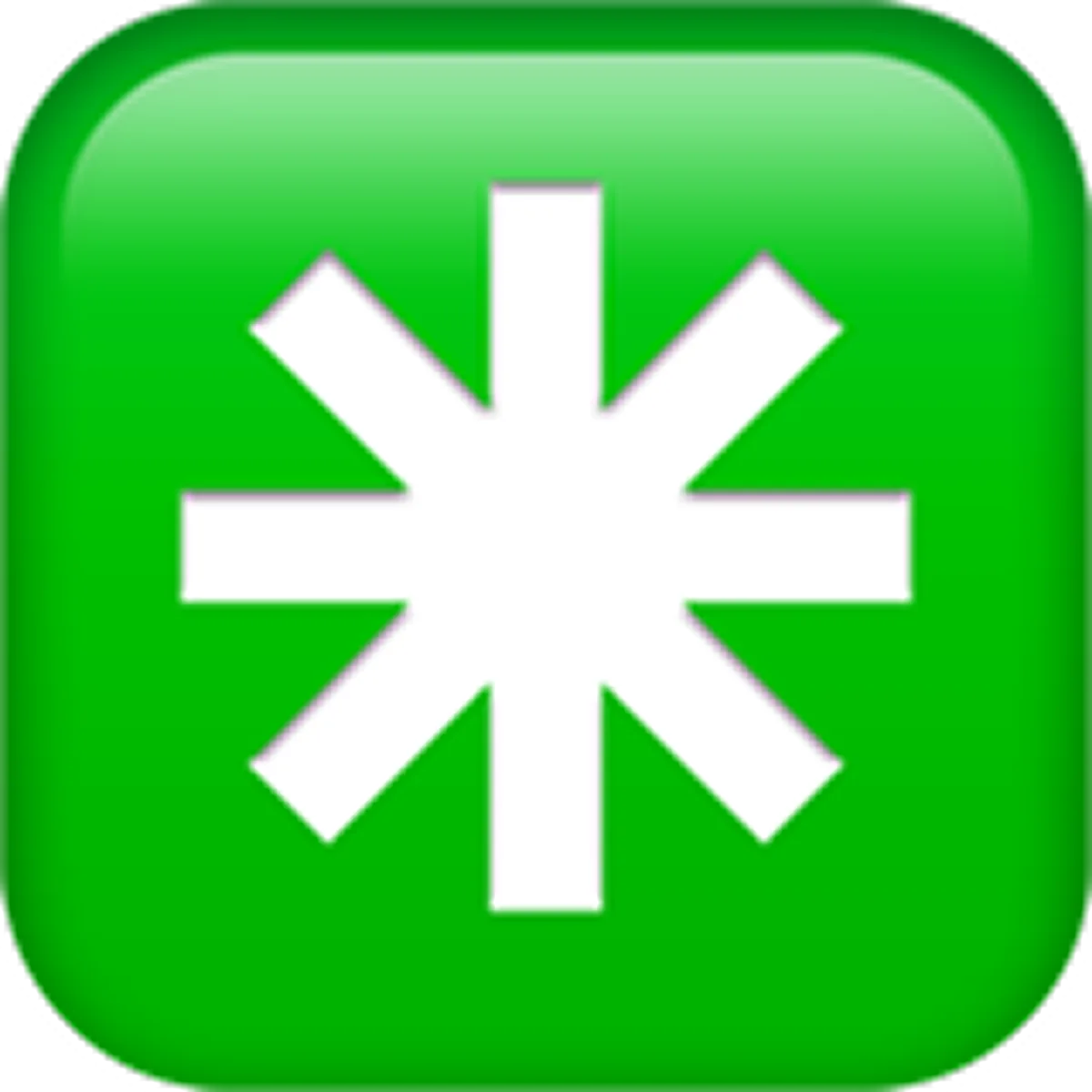 White Asterisk on Glossy Green Rounded Square Free PNG