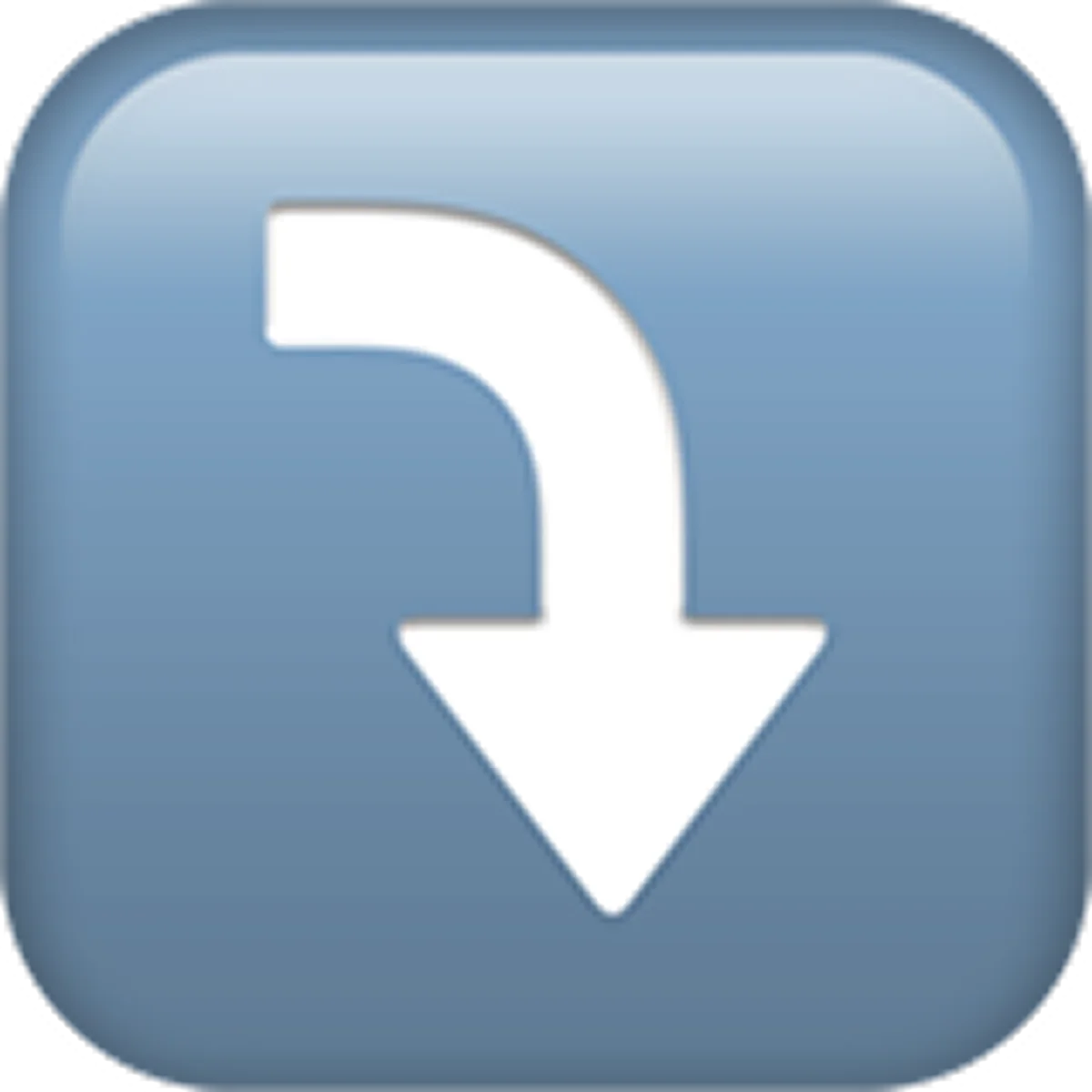 White Curved Down Arrow on Blue Button - Free PNG