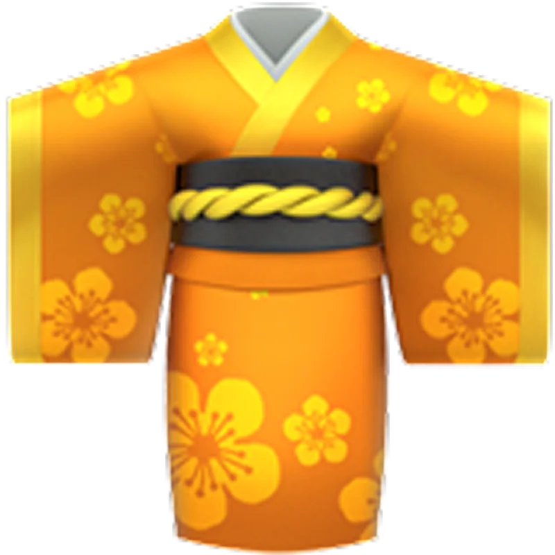 Orange Floral Kimono with Braided Obi - Free PNG