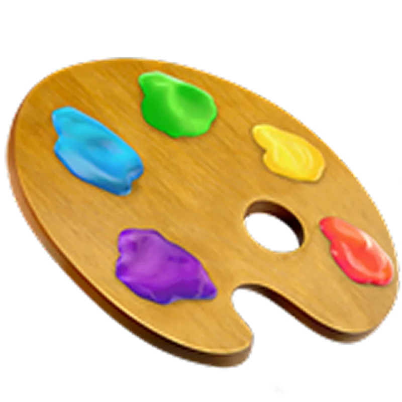 Wooden Artist Palette with Colorful Paint Blobs Free PNG