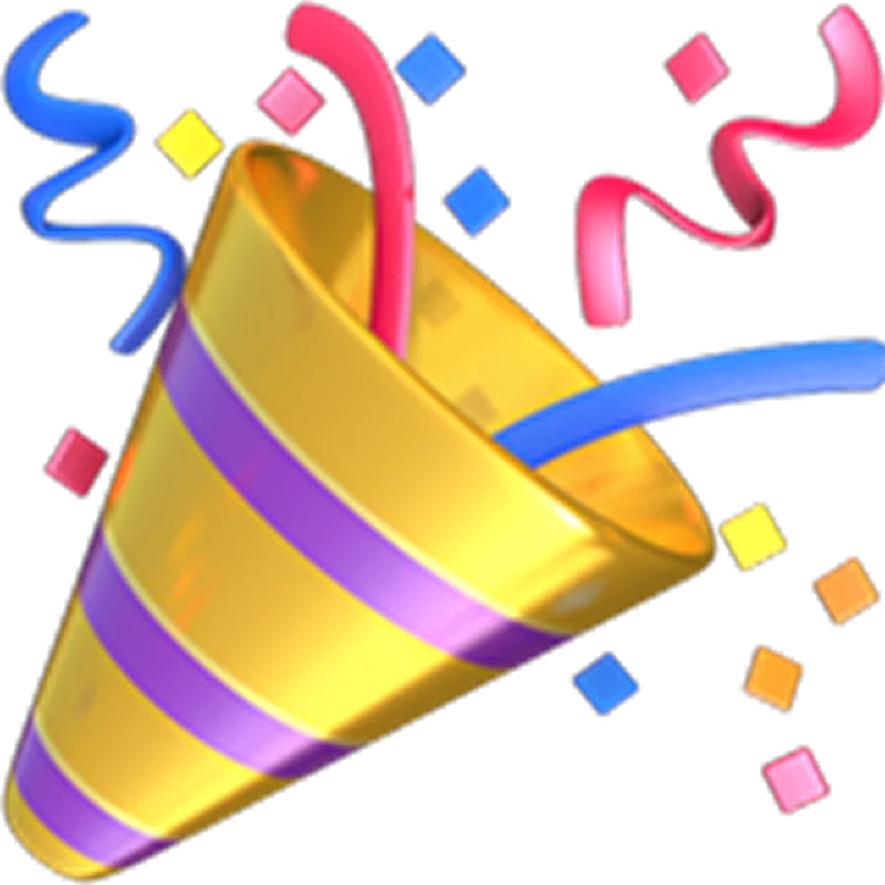 Golden Party Popper with Colorful Confetti Free PNG