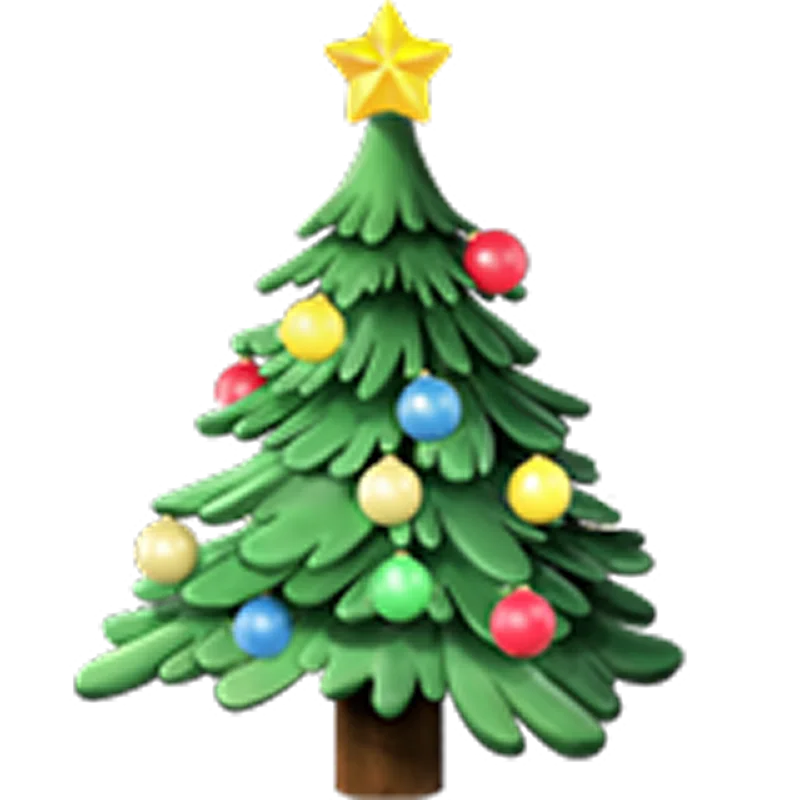 Decorated Christmas Tree with Star and Colorful Ornaments Free PNG