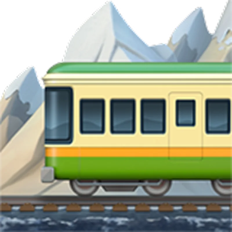Cartoon Green and Yellow Train in Snowy Mountains Free PNG