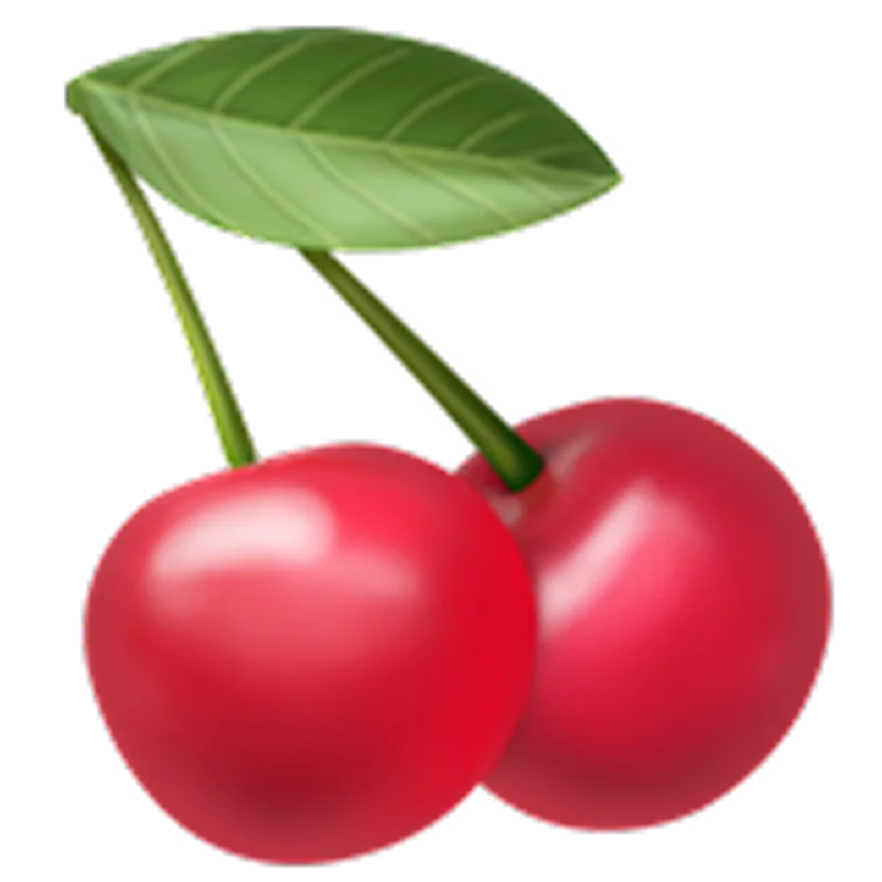 Two Glossy Red Cherries with a Green Leaf Free PNG