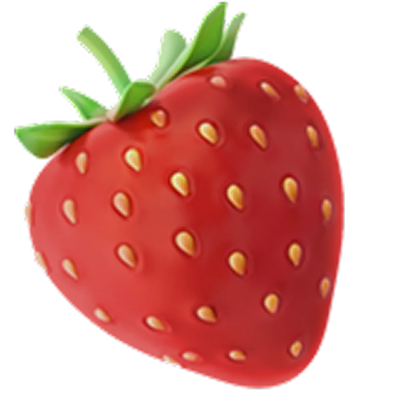 Glossy Red Strawberry with Green Leaves Free PNG