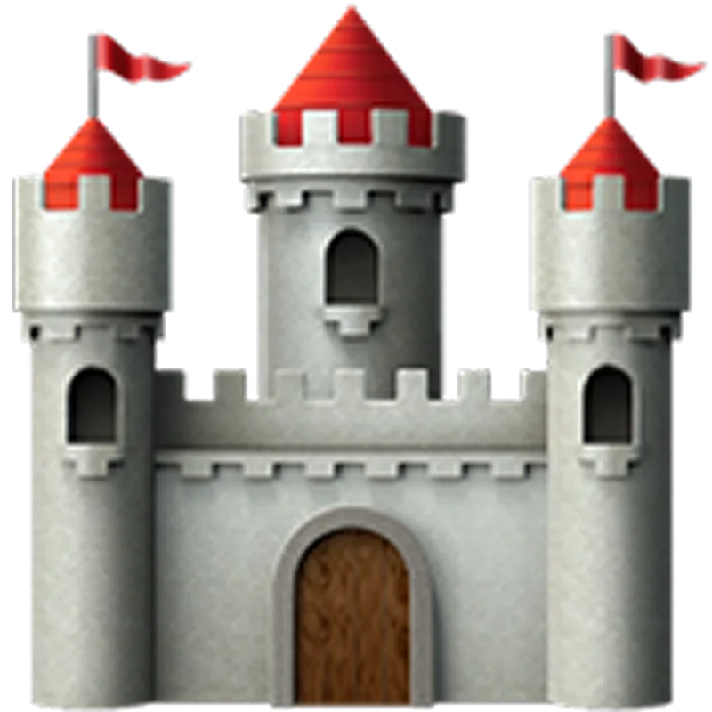 Gray Stone Castle with Red Roofs and Flags Free PNG