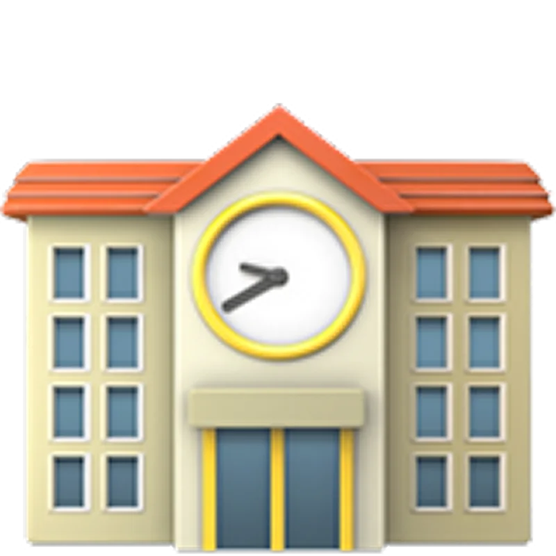 School Building with Clock Free PNG