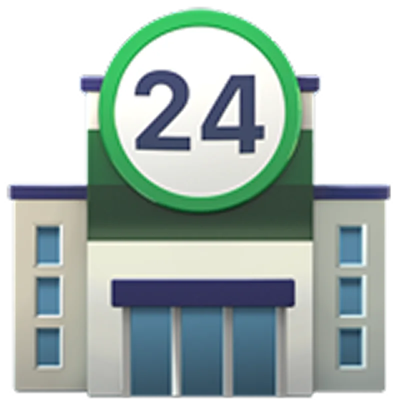 24-Hour Storefront Building Icon Free PNG