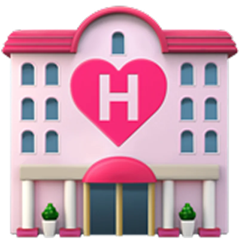 Pink Hospital Building with Heart and H Sign Free PNG